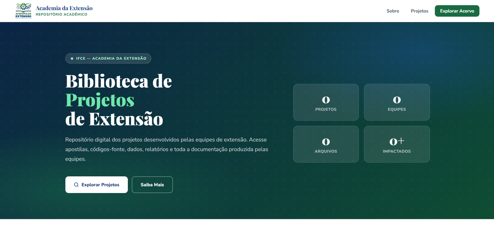 Tela do projeto Academia da Extensão